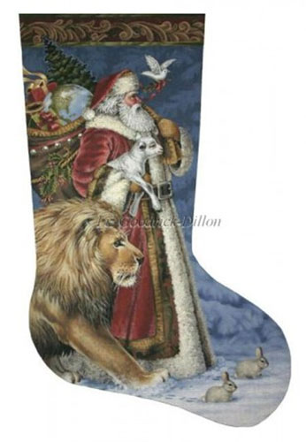 Santa Peace - 18 Count Hand Painted Needlepoint Stocking Canvas