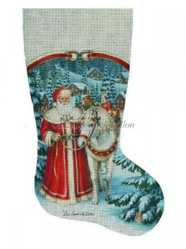 Santa Mountain Delivery Hand Painted Needlepoint Stocking Canvas