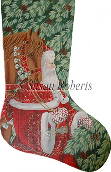 Santa with Horse 13 Count Hand Painted Needlepoint Stocking Canvas