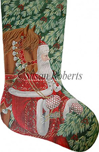 Santa with Horse 18 Count Hand Painted Needlepoint Stocking Canvas