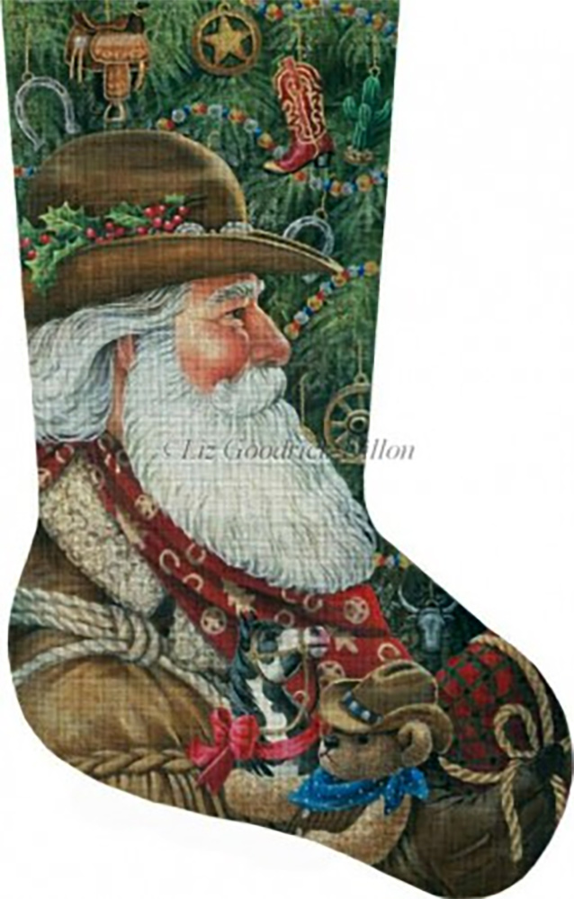 NeedlepointUS: Western Santa Hand Painted Needlepoint Stocking