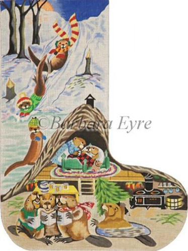 Barbara Eyre Needlepoint Designs - Hand-painted Christmas Stocking - Beaver House Stocking
