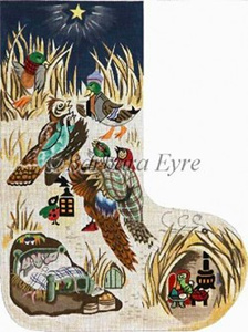 Barbara Eyre Needlepoint Designs - Hand-painted Christmas Stocking - Game Birds Caroling Stocking