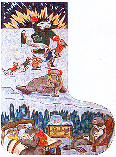 Barbara Eyre Needlepoint Designs - Hand-painted Christmas Stocking - Polar Bear & Seal Stocking
