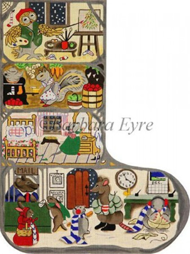 Barbara Eyre Needlepoint Designs - Hand-painted Christmas Stocking - Animal Tree Condominium Stocking