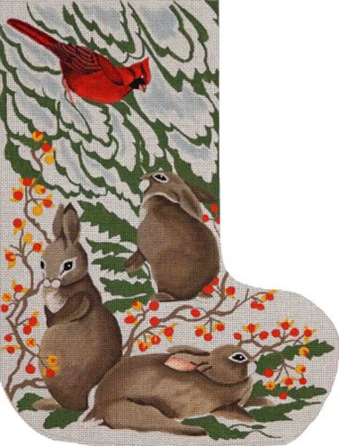 Barbara Eyre Needlepoint Designs - Hand-painted Christmas Stocking - Rabbit in Snow Stocking