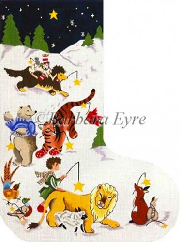 Barbara Eyre Needlepoint Designs - Hand-painted Christmas Stocking - Peaceable Kingdom Stocking