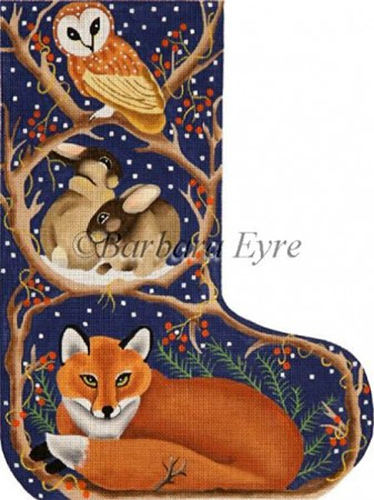 Barbara Eyre Needlepoint Designs - Hand-painted Christmas Stocking - Night Fox Stocking