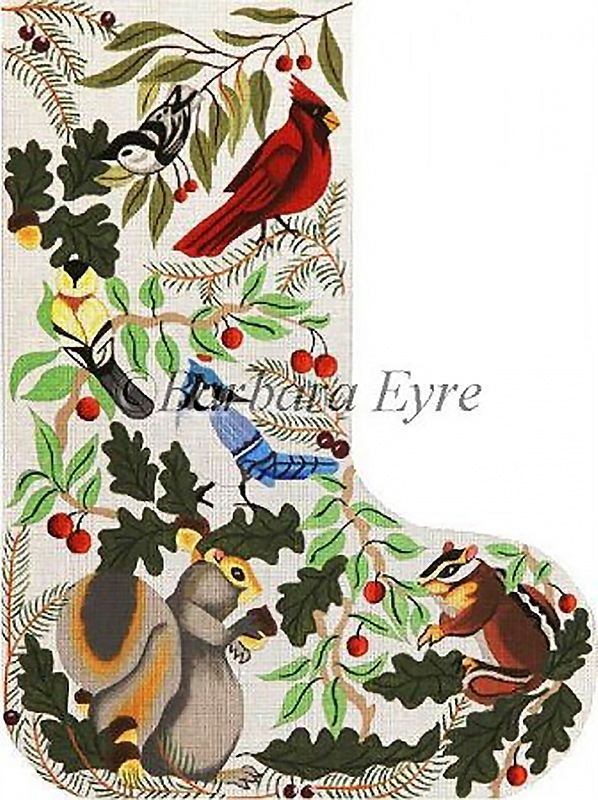 Barbara Eyre Needlepoint Designs - Hand-painted Christmas Stocking - Animals & Birds Stocking