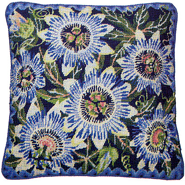 Primavera Needlepoint Cushion Kit - Blue Passion Flowers