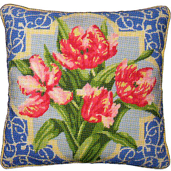 Primavera Needlepoint Cushion Kit - Pink Parrot Tulips