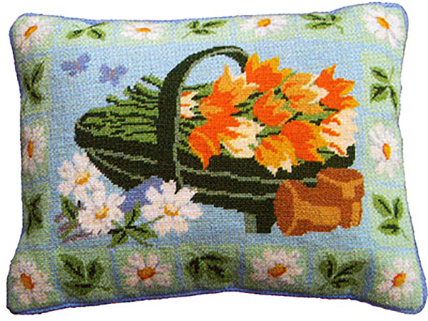 Primavera Needlepoint Cushion Kit - Garden Trug