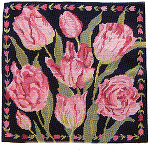 Primavera Needlepoint Cushion Kit - Navy China Tulips