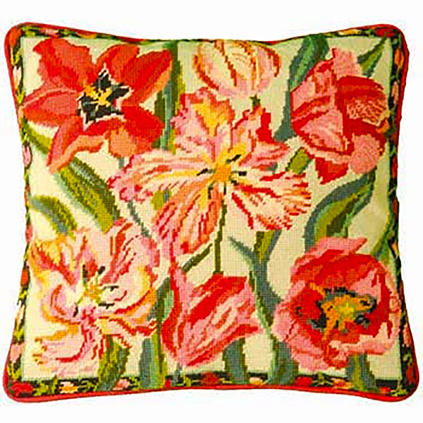 Primavera Needlepoint Cushion Kit - Peach Blossom Tulips