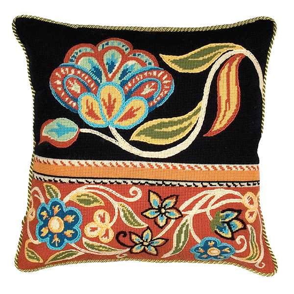 Glorafilia Needlepoint - Persian Flowers In Black And Red Cushion Kit