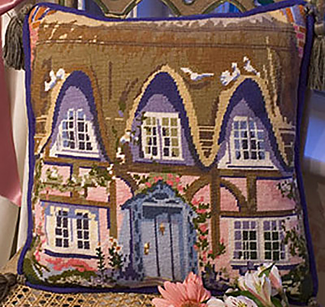 The English Thatched Cottage Needlepoint Cushion Kit from The Purple Tree Collection